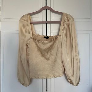 J. Crew Squareneck Smocked Satin Blouse